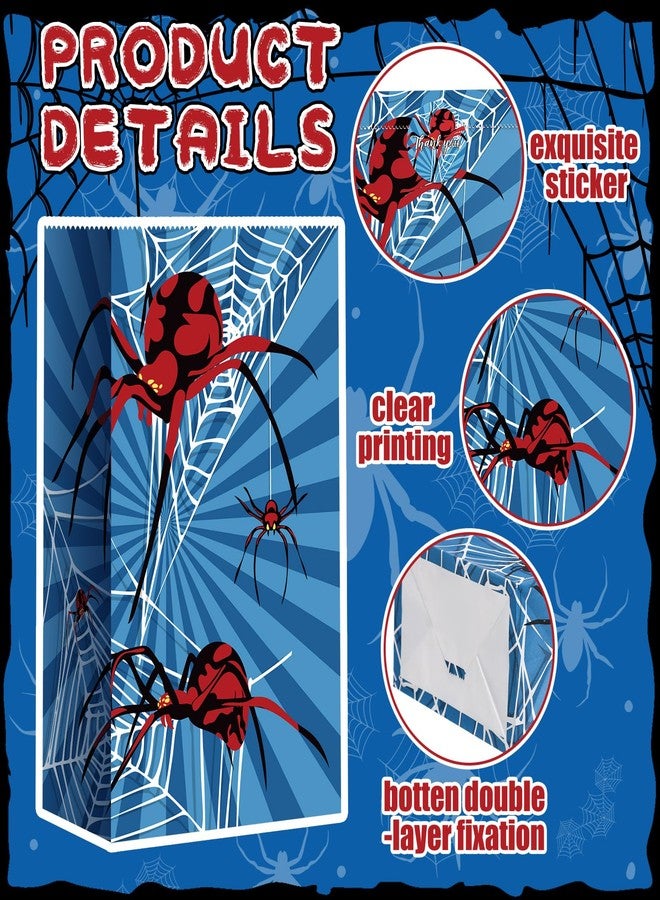 Abbylike 24 Pcs Spider Party Bags with Stickers Spider Paper Supplies Favors Cookie Chocolate Candy Snack Bags for Birthday Party Decoration Supplies, 9.45 x 5.12 x 3.15 Inches - Image 4